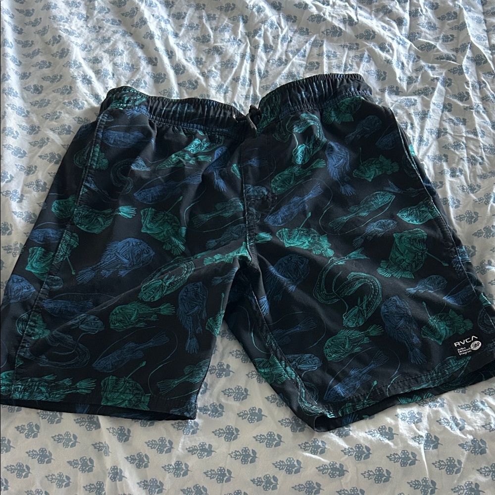 RVCA Black and Teal Graphic Shorts